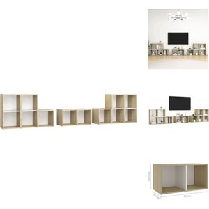vidaXL Televisiekastenset TV-meubel - 37x35x37 cm en 72x35x36.5 cm - Wit/Sonoma eiken - Spaanplaat - Montage vereist - 8-delig - Kast