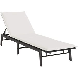 vidaXL - Ligstoel - met - kussen, - zwart - polyrotan