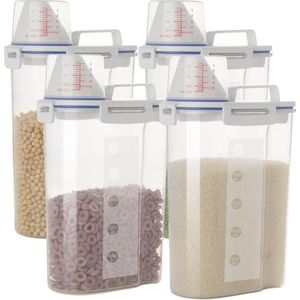 2,5L keukenopbergbox set van 4, opbergcontainers met deksel en handvat, luchtdichte opbergdoos bulkcontainers voor het bewaren van rijst, ontbijtgranen, pasta, meel, waspoeder, katten- en hondenvoer