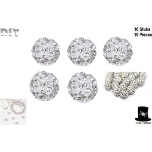 Bob Online – 10 Stuks – 10 mm - Wit – Strass Klei Kralen – Disco Bal Klei Kralen – DIY Klei Strass Kralen voor Sieraden Maken, Haar Clips, Armband, Oorbel Maken – Rhinestone Clay Beads – 10 mm White Disco Ball Clay Beads – Ronde Klei Strass Kralen