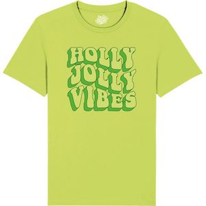 Holly Jolly Vibes - Foute kersttrui kerstcadeau - Dames / Heren / Unisex Hippy Kerst Kleding - Grappige Feestdagen Outfit - Kinder T-Shirt - Appel Groen - Maat 12 jaar