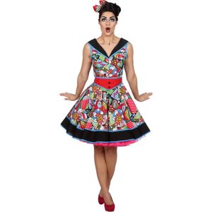 Wilbers & Wilbers - Hippie Kostuum - Pop-Art Lichtenstein Rock And Roll - Vrouw - Multicolor - Maat 36 - Carnavalskleding - Verkleedkleding
