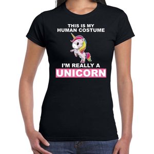 Human costume really unicorn verkleed t-shirt / outfit zwart voor dames - Eenhoorn carnaval / feest shirt kleding / kostuum XL