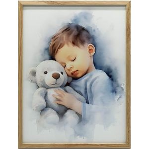 Jongen met knuffelige teddybeer, 70x100 cm, zonder lijst, mat papier 230 gsm