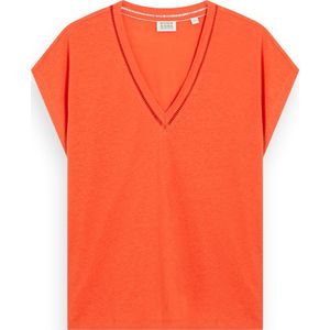 Scotch & Soda V-neck ladder detail loose fit t-shirt Dames T-shirt - Maat XL