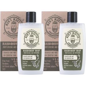 Men's Master Hair & Body Douchegel Mannen Voordeelverpakking - Teatree Olie, Mint en Zeewier - Gevoelige Huid - 2 x 260ml