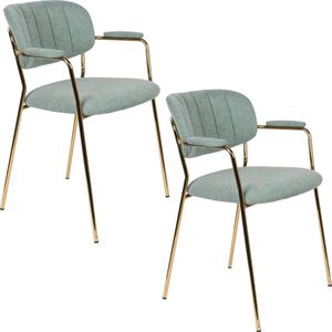 Housecraft - Jolien - Eetkamerstoelen - Goud/Lichtgroen - Set van 2