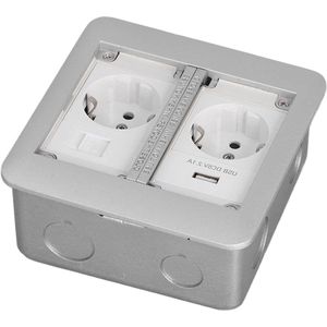 Multifunctioneel Waterdicht Stopcontact met 2 Stopcontacten & 1 USB-oplaadpoort & Netwerkinterface voor Kantoor Thuisbibliotheek EU-stekker 250V (Donker grijs)