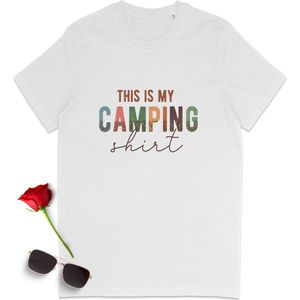 T Shirt Heren - T Shirt Dames - Camping - Wit - Maat S