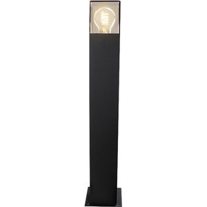 Olucia - Zwarte staande buitenlamp Sanel, Smoke glas, 60cm - Vorm: Rechthoek