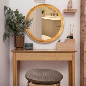 Wandspiegels,Muur spiegel,Houten ronde spiegel, Decoratieve Spiegels voor badkamer entrees, Woonkamer en poeder kamer, Slaapkamer (Small 35cm)
