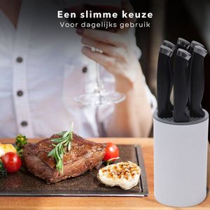 Cheqo® Set van 6 RVS Steakmessen - Vleesmessen - Steak Mes Set - Met Kunststof Houder