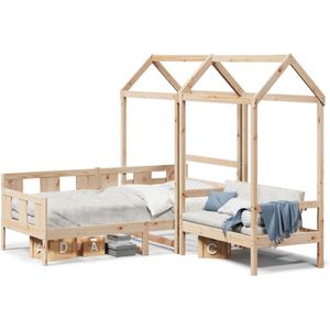 vidaXL - Kinderbed - met - huisje - en - bankje - massief - grenenhout - 80x200 - cm