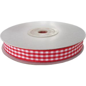 Geruit Lint 10mm (1cm) | Lint met Ruitjes | Gingham Plaid | Rood | Cadeaulint | Kerstlint Kerst | Decoratielint | Rol: 22 meter