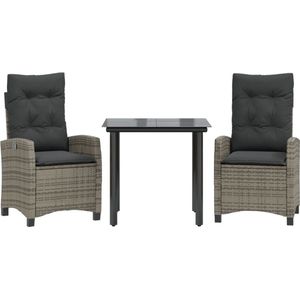 vidaXL - 3-delige - Tuinset - met - kussens - poly - rattan - grijs