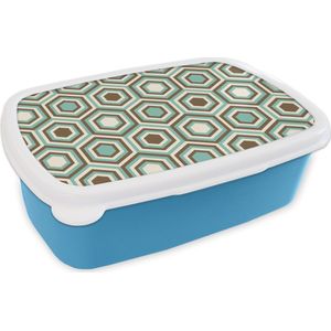 Broodtrommel Blauw - Lunchbox - Brooddoos - Retro - Honeycomb - Blauw - Bruin - 18x12x6 cm - Kinderen - Jongen