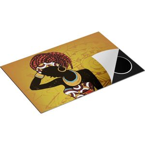 Chefcare Inductie Beschermer Getekende Afrikaanse Vrouw - Abstract - 78x52 cm - Afdekplaat Inductie - Kookplaat Beschermer - Inductie Mat