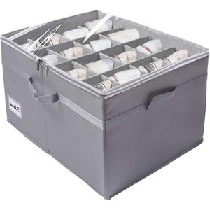 Grote Opvouwbare Schoenen Storage Organizer Met Ritsbare Clear Cover Tag Insert & 16 Compartimenten - Donkergrijs