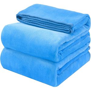 Fleece dekens 350GSM hemelsblauw pluizige bedsprei voor bank, antistatische dekens (220 x 240 cm)