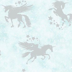 Dutch Wallcoverings - Over The Rainbow- Unicorns Teal/Sil