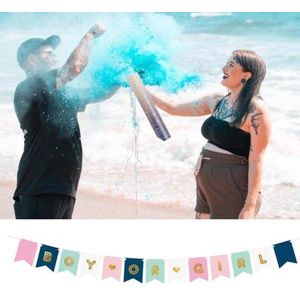 Gender Reveal pakket - 2x Rookkanon blauw + Boy or Girl slinger