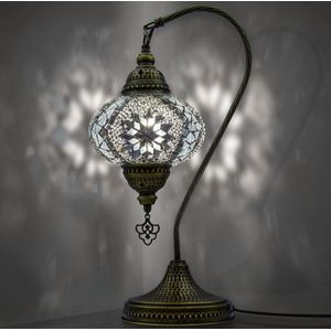 Mozaiek Zwanenhals Lamp, Handgemaakte, Nachtlampje, Turkse, Arabisch, Oosterse, Tiffany, Marokkaanse Decoratieve Tafellampen Voor Slaapkamer, Bureau, Woonkamer En Perfecte Cadeau Voor Speciale Dagen - Wit
