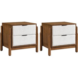 Vente-unique Set van 2 nachtkastje met 2 lades - Mdf en boucléstof - Kleur: naturel en wit - GAMURA L 59 cm x H 55.5 cm x D 46.5 cm