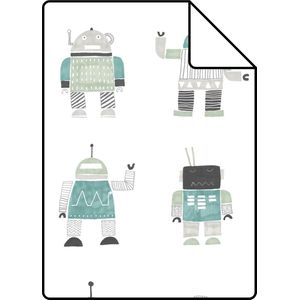 Proefstaal ESTAhome behang getekende vintage speelgoed robots mintgroen en blauw - 26,5 x 21 cm - 138938-S