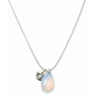 Heaven Eleven ketting rvs ballchain met een drop Opaliet natuursteen