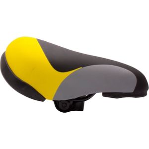 sun baby Kinderfiets zadel verstelbaar met memory foam - Zwart met geel - 12, 14, 16 inch - verstelbare kantelhoek, voorwaarts/achterwaarts verstelbaar