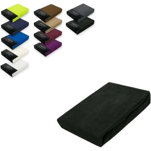 Badstof hoeslaken in verschillende maten en kleuren met elastieke band rondom, zwart, 90 - 100 x 200 cm