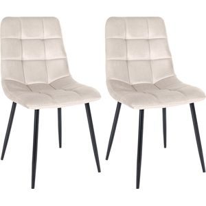 CLP Tilde Set van 2 eetkamerstoelen - Zonder armleuning - Industrieel - creme Fluweel