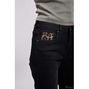 Broek Toxik3 met hoge taille boyfriend fit leopard detail zwart