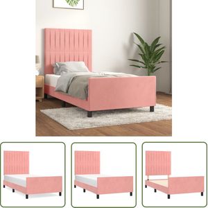 The Living Store Bedframe Roze Fluweel - 203x103x118/128 cm - Verstelbare Hoogte - Multiplex Lattenbodem - Comfortabele Ondersteuning - Geschikt voor 100x200 cm Matras - Inclusief Hoofdeind