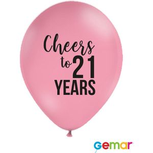 Ballonnen Cheers to 21 Years Pink met opdruk Zwart (helium)