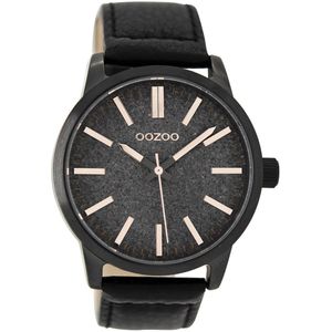 OOZOO Timepieces - Zwarte horloge met zwarte leren band - C9068