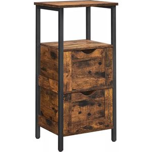 In En OutdoorMatch Kast Lewis- 2 Lade - Open Vak - Dressoir - Badkamerkast - 37x30x80cm - Vintage - Bruin Zwart