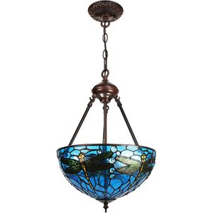 LumiLamp Hanglamp Tiffany Ø 31x155 cm Blauw Groen Metaal Glas Libelle Hanglamp Eettafel