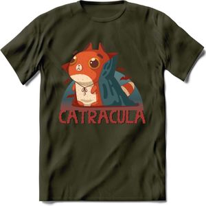 Graaf catracula T-Shirt Grappig | Dieren katten halloween Kleding Kado Heren / Dames | Animal Skateboard Cadeau shirt - Leger Groen - M