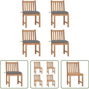 The Living Store Tuinstoelen - Teakhout - Set van 4 - Grijs kussen - 50x53x90 cm