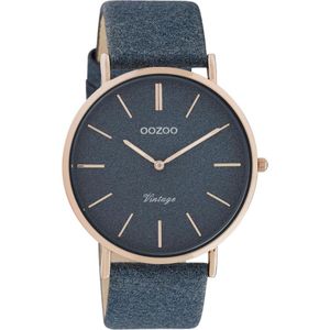 OOZOO Vintage series - rosé goudkleurige horloge met donker blauwe leren band - C20163 - Ø40