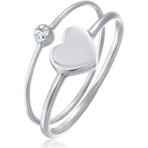 Elli Dames Ring Dames eenzaam hart liefde set met kristal in 925 sterling zilver