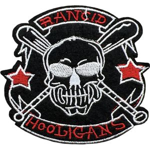 Rancid Hooligans Tekst Honkbal Strijk Embleem Patch 9.2 cm / 8.7 cm / Zwart Wit Rood
