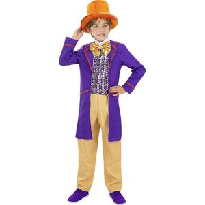 Funidelia | Willy Wonka kostuum Sjakie en de chocoladefabriek voor jongens - Oempa Loempa, Sjakie en de Chocoladefabriek - Kostuum voor kinderen Accessoire verkleedkleding en rekwisieten voor Halloween, carnaval & feesten - Maat 97 - 104 cm - Paars