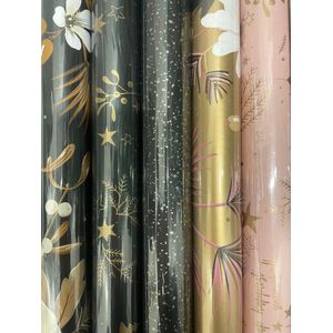 Collectiv Warehouse kerst papier - Dubbelzijdig - inpakpapier - cadeau papier Roze, goud, zwart 5 rollen 300 x 50 cm