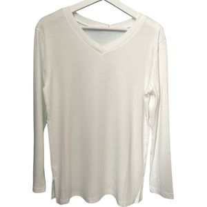 ASTRADAVI Casual Wear - Dames V-Hals Blouse - Trendy Top met Lange Mouwen - Off-White / X-Large