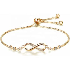 ASTRADAVI S925 Sterling Zilveren Armband - Prachtig Infinity design met Zirkonia - Verstelbare Maat met een Kraal - Geel Goud