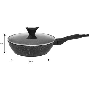 Top Choice - Wokpan met deksel - 24 cm - Marmer - aluminium - Zwart