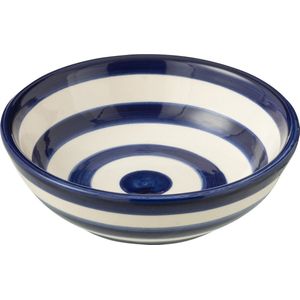 J-Line Bowl Granada Stripes Low Ceramic White/Cobalto Blue Small
