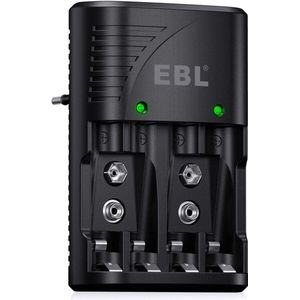 EBL Batterijlader voor AA, AAA en 9 Volt Batterijen - Batterij oplader met Led indicatie voor Oplaadbare batterijen
